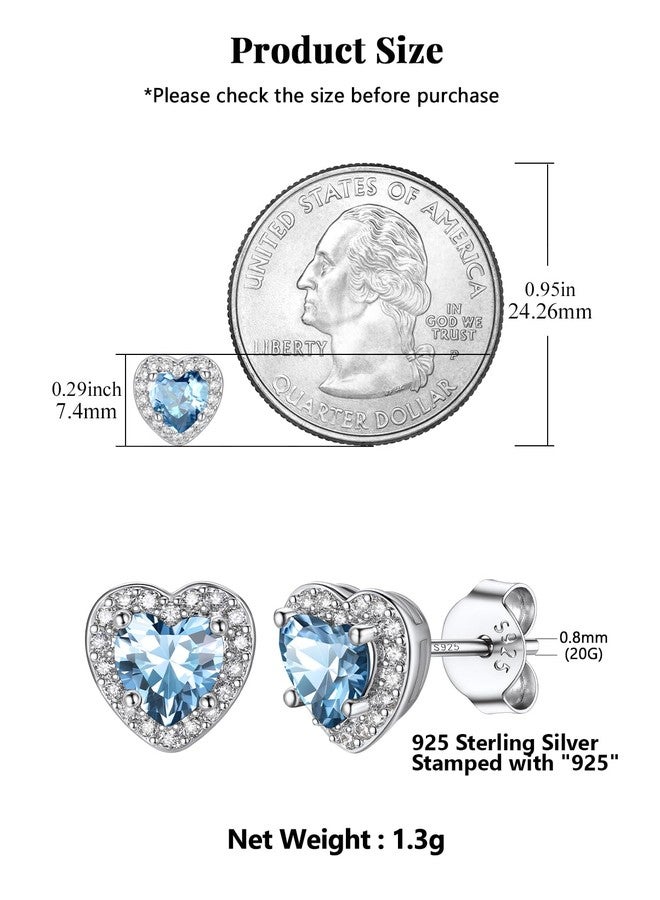 Silvora Birthstone Earrings for Women 925 Sterling Silver Heart Stud, Heart Birthstone Stud Earrings Hypoallergenic for Women - Image 4